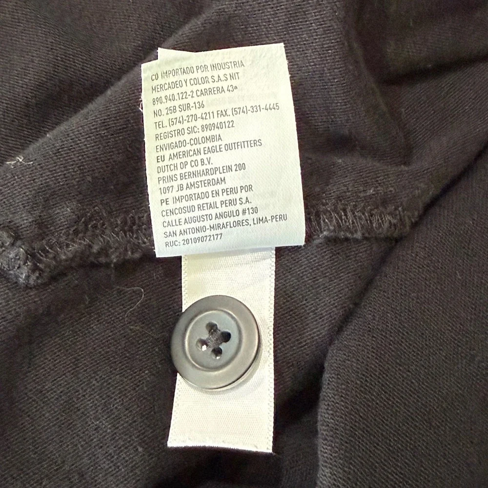 American Eagle Mens Medium Tall Black Cotton Button Down Work Shirt Long Sleeve